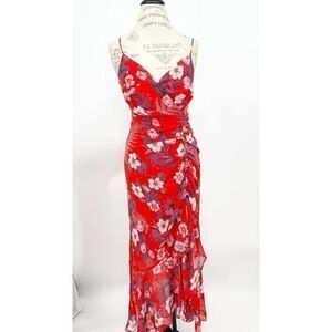 ASTR NWT Red Floral Ruched Sleeveless Maxi Dress  SMALL